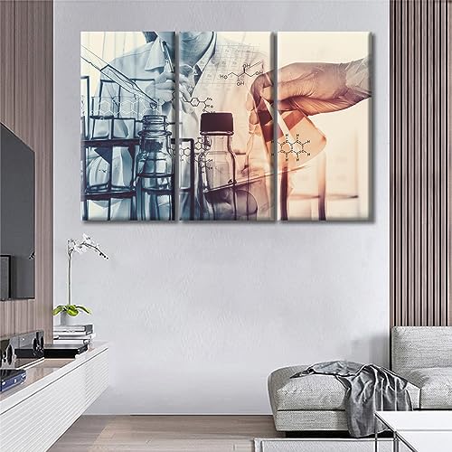 Image of Scientists and Scientific Experiments Wall Art for Living Room Laboratory Glassware Containing Wall Painting 3 Panels Framed Wall Art Giclee Print Gallery Packaging Artwork Ready to Hang (60 inch Wx40 H)