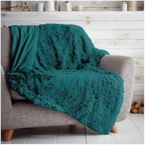 GC GAVENO CAVAILIA HUG & SNUG Sherpa Fleece Blanket Throws For Sofas Large Double Bed, Luxury Warm Fuzzy Faux Fur Fluffy Blanket For Bed Couch & Sofas Settee, 150 x 200 Cm, Teal
