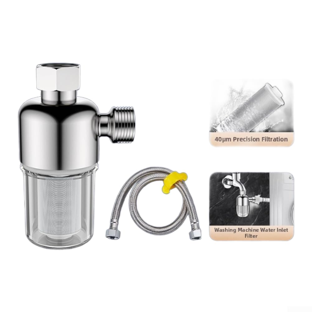 para filtro de Agua de para latón para Hogar y RV - Malla para acero 40, Alta Presión 725 PSI, Reutilizable, Compatible Lavadora y para ducha, 12x7x7cm(Pre-filter+Hose)