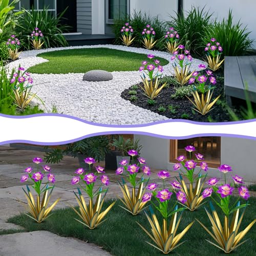 Image of Homight Metal Agave Plant Outdoor Decoration Outdoor Garden Decoration Daffodils Flowers Mexican Yard Art Daffodils Flowers Decorative Garden Gift (2 Big Purple Daffodil)