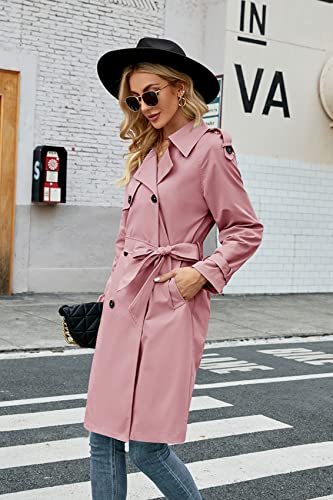 Image of Womens Long Trench Coat Double Breasted Windproof Overcoat With Belt