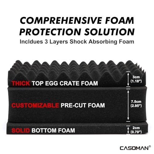 CASOMAN Water-Proof and Dust-Proof Protective Sturdy Plastic Storage Case with Cush-Proof Sponge and Customizable Foam, IP67 Water Proof Grade, 13.4 X 11.6 X 6