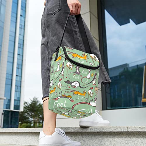 Bolsa de almuerzo verde Fancy Rat para mujer y hombre lonchera ligera 7
