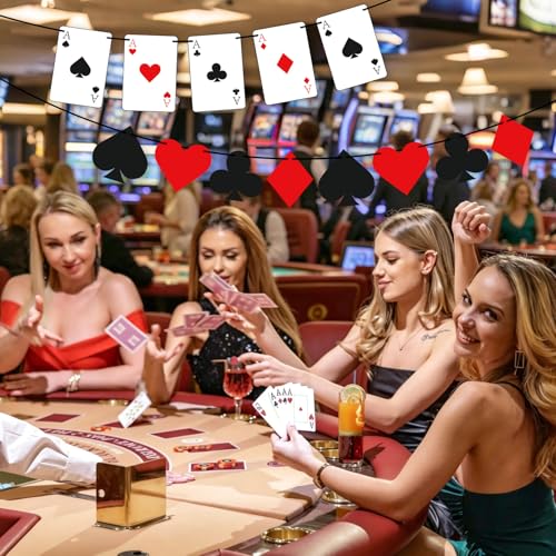 Image of Hooqict Poker Party Banner Casino Theme Party Decorations Banner Garland Sign for Las Vegas Poker Game Night Casino Birthday Decorations Supplies
