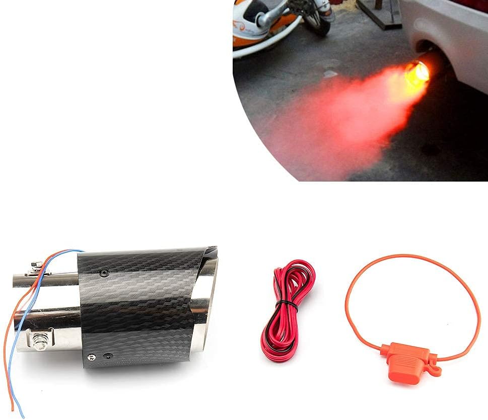 2.25 Inch LED Exhaust Tip Tailpipe Tip 60mm Straight Carbon Fiber Style Bolt Clamp On for Cars HTRACING (Red Light)