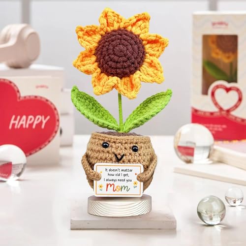 Image of Gossby Gift for Mom from Daughter, Son, Kids - Sunflower Crochet with Card - I Always Need You MOM - Mothers Day, Christmas, Birthday Gift - Emotional Support Plush for Mama