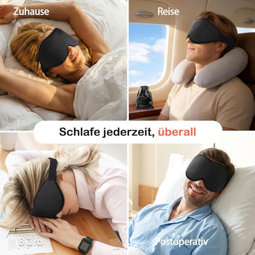 Innelo Maska do spania 3D, 100% nieprzejrzysta, z zapadniętym obszarem oczu, miękka i wygodna, z torbą, dla kobiet i mężczyzn, idealna do podróży (czarna)