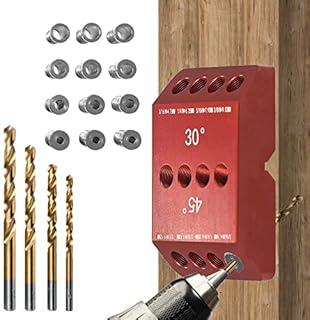 30 45 90 Degree Angle 4 Sizes Drill Hole Guide Jig with 4 Bits for Cable Railing Lag Screw Kit Wood Post Drilling Degree Angle and Straight Holes Drill Guide for Wire Metal Handrail