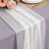 Camino de Mesa Plata, 75 x 300 CM Ligero Fluido de Tul Camino de Mesa Lámina de Plata, para Bodas Bohemias, Fiestas Cumpleaños, Navidad, Año Nuevo Decoración de Mesas de Cumpleaños Arco