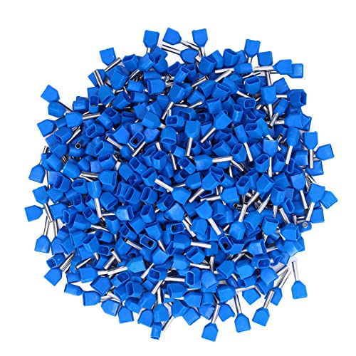 1000Pcs Insulated Ferrule Crimping Terminal Connector Set, Wire End Ferrule Kit for 2 x 0.75mm² AWG 20 Solid or Stranded Wires, Blue PVC Copper Ferrules for Electrical Machinery