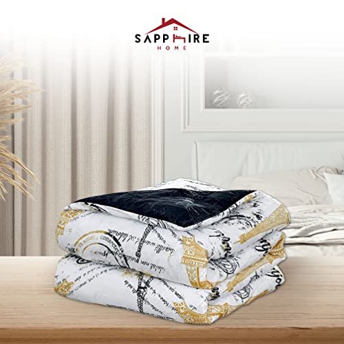 Sapphire Home Queen Size Comforter Set, 7 Piece Bed In A Bag - Paris Decor For Bedroom Comforter Set - Black, White, And Gold Paris Bedroom Comforter Set #TOP3