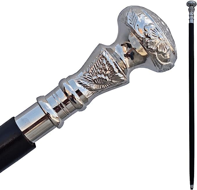 Miniatura 2 de Bastón de madera antiguo vintage plateado con mango de latón plateado, regalo para abuelo, regalo de Navidad