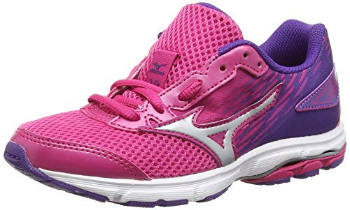 Mizuno Wave Rider 19 Jnr - Zapatillas de running para chicos, color púrpura (fuchsiapurple/silver/royalpurple), talla 36.5 EU