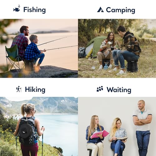 Image of XXL Black Collapsible Stool, 19.7 inch Tall, 1000lbs Max Weight, Wider & Taller Pop Up Seat, Heavy Duty Portable Retractable Folding Chair, Gift for Camping & Outdoors