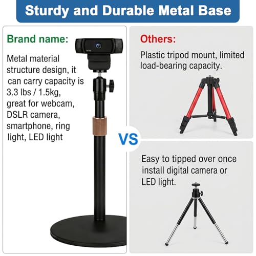 Image of ZORBES Aluminum Alloy Phone & Tablet Desk Stand with 360 Rotating 1 /4'' Ball Head Mount, Telescopic Height 30-45.5cm Heavy Base Holder Universal Live Streaming, Vlogging, Webcam