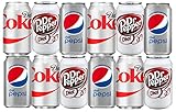 Assortment of Diet Soda, Coke, Pepsi, Dr Pepper Drinks Refrigerator Restock Kit (Pack of 12)
