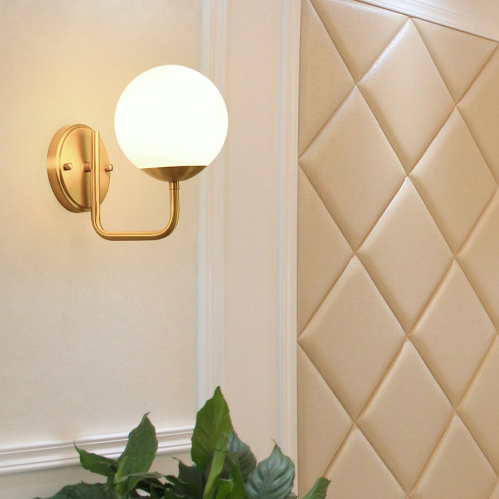 French Minimalist Style Copper Wall Light, E26 Base Flush Mount Lamp, Single Head Glass Lampshade, Bedside, Living Room Hallway Mounted Fixtures