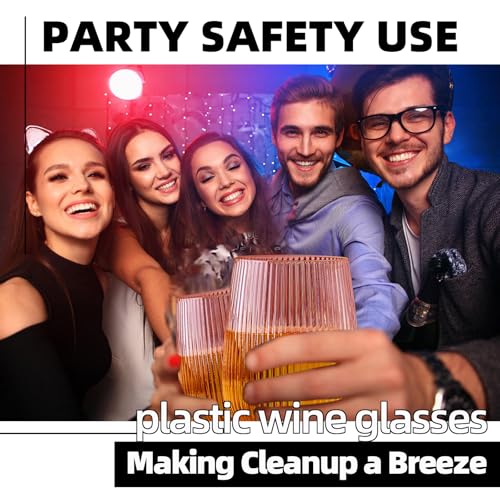 Image of Lueumxc 36 Pack 15Oz Pink Plastic Wine Glasses, Origami Ribbed Disposable Wine Glasses Unbreakable Clear Plastic Cocktail Glasses Recyclable Shatterproof Reusable Wine Cups