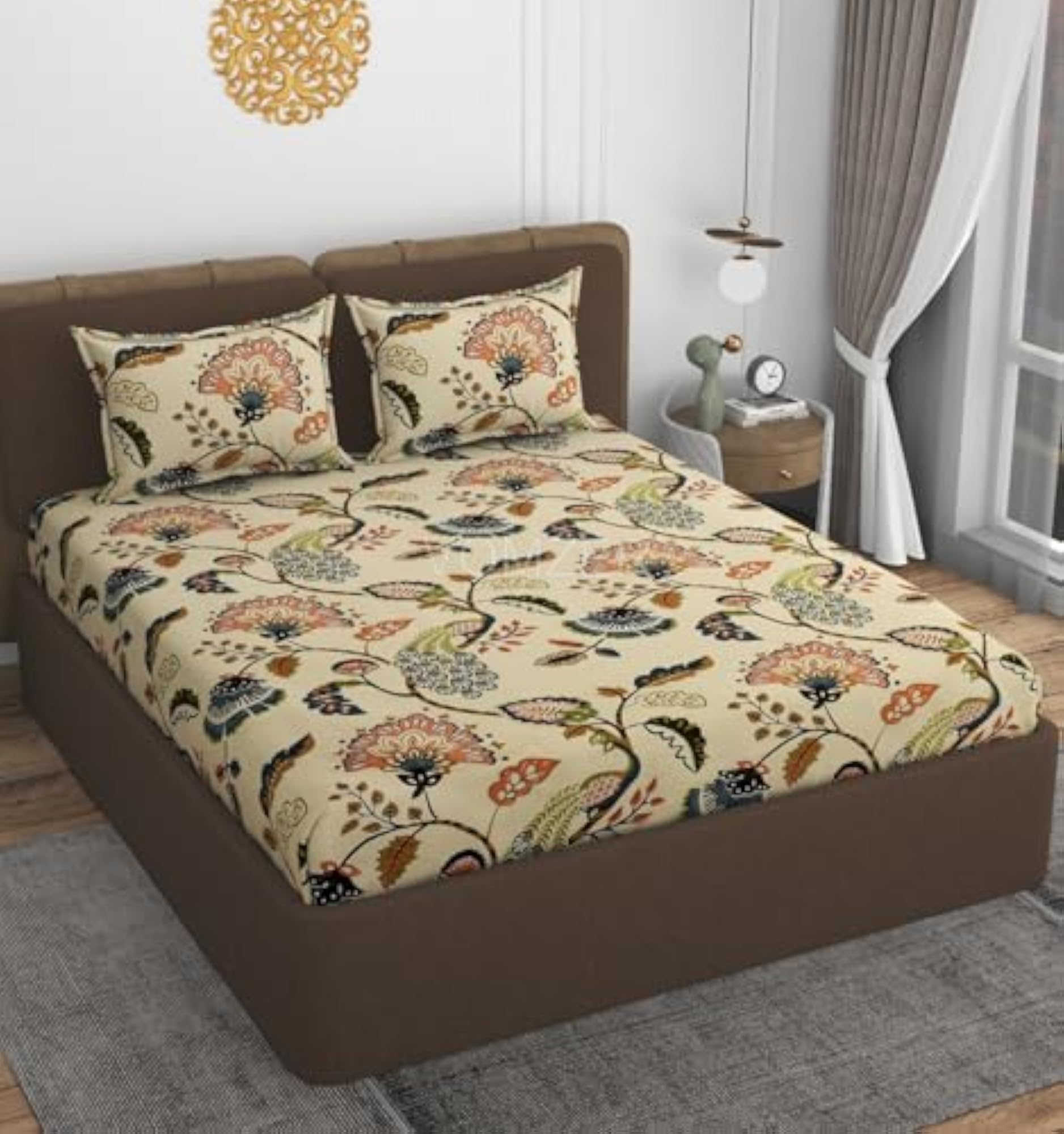 320 TC Cotton Feel All Around Elastic Fitted Printed Bedsheets King Size