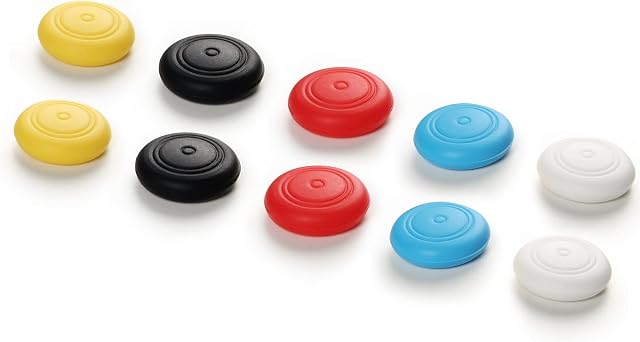 Hosanwell Thumb Grip Set Joystick Caps Compatible with Steam Deck/Nintendo Switch/OLED/Lite, Red/Blue/Black/White/Yellow, 5 Pairs