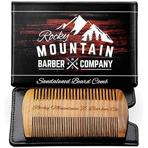 Beard Comb - Natural Sandal Wood for Hair with Scented Fragrance Smell with Anti-Static & No Snag, Handmade Fine/Medium Tooth Brush Best for Beard & Moustache Packaged in Premium Giftbox Cover