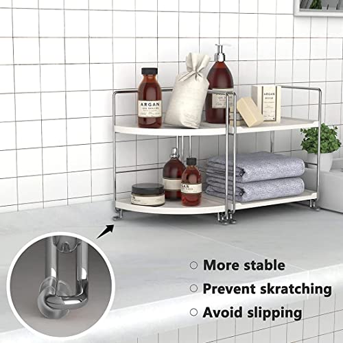 kaileyouxiangongsi 2-Tier Bathroom Countertop Organizer - Vanity Tray Cosmetic & Makeup Storage- Kitchen Spice Rack Standing Shelf - Corner Storage Shelf, Silver