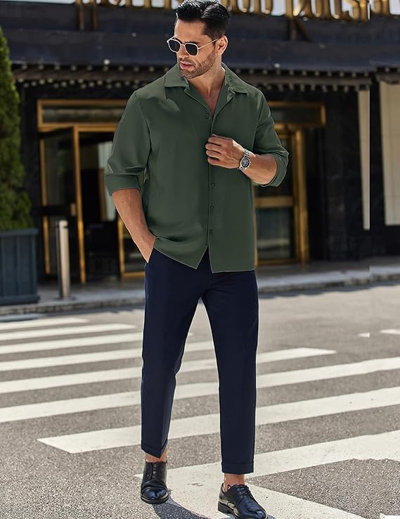 Image of CB-COLEBROOK Men Luxury Satin Silk Dress Shirt - Long Sleeve, Satin, Shiny Button Down, Prom, Wedding Party Shirt
