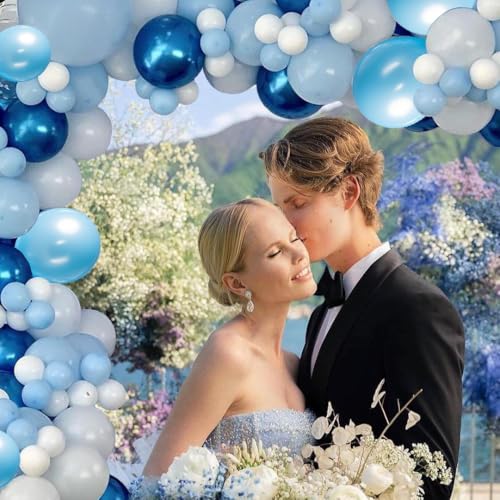 Image of Blue and White Balloons,65pcs 12inch Different Shades Blue Balloon Pack | Light Blue,Metallic Blue, Pearl Blue, Matte White, Boys Birthday Bachelorette Party Graduation Bridal Baby Shower Decorations