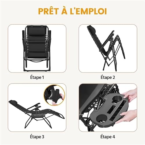 Chaise Zéro Gravité Inclinable Noir avec Plateau Yaheetech