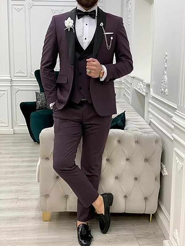 Mens Suits Slim Fit - 3 Piece Suit Men Tuxedo Wedding Party Prom Dinner One Button Shawl Lapel Suit2
