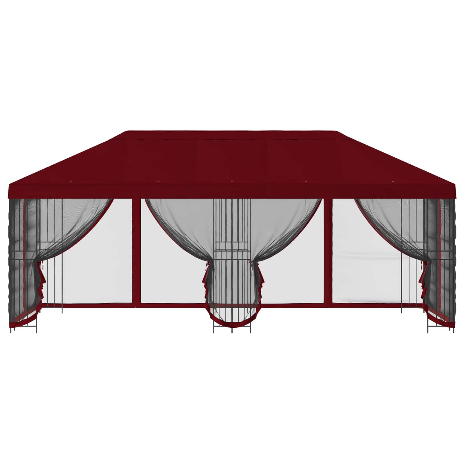 Pawilon ogrodowy zestaw z 2 pawilonami, 6 x 3 m bordowy czerwony, zadaszenie 600,5 x 300,5 cm, 14 ścian bocznych z siatki z zapięciem na rzepy, poliester i stal, wodoodporny