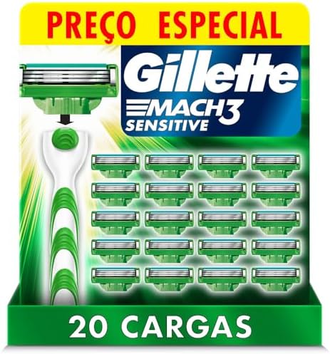 Gillette Mach3 Sensitive - Carga para Aparelho de Barbear, 20 unidades Menor preço em Gillette Mach3 Sensitive - Carga para Aparelho de Barbear, 20 unidades
