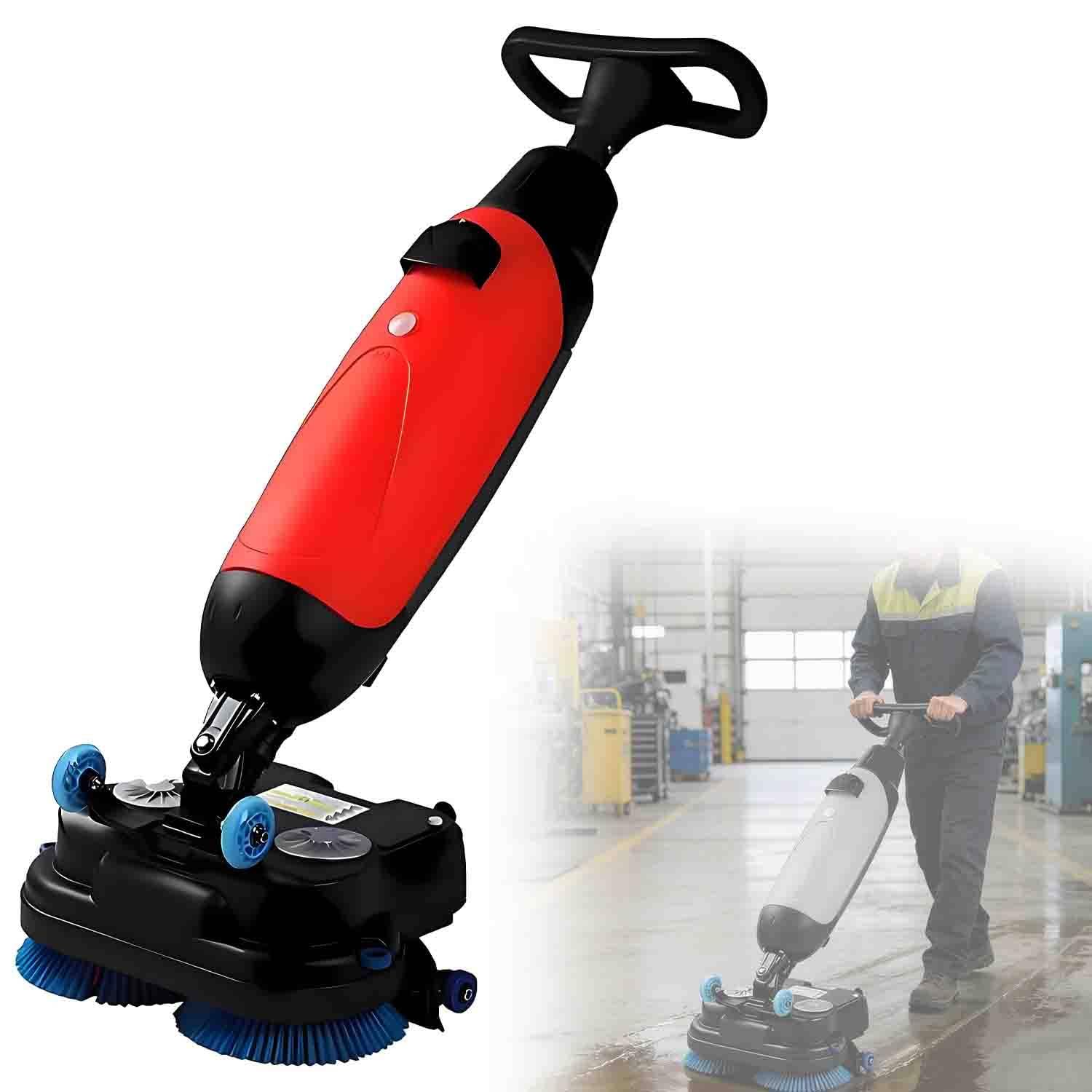 Tragbare, kabellose elektrische Scheuersaugmaschine für den gewerblichen Einsatz mit separaten 4-Liter- und 6-Liter-Tanks und um 360° drehbarem Reinigungskopf für Fliesen,Parkett und Marmor Red