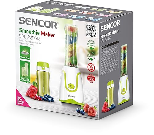 Sencor Ultrakrachtige smoothie-blender, 500 W, 2 Tritan-flessen, 0,6 l en 0,3 l, BPA-vrij, titanium messen, duurzaam, anti-oxidatie, de krachtigste mini-blender, ideale smoothie, soep en meer, groen - Afbeelding 5