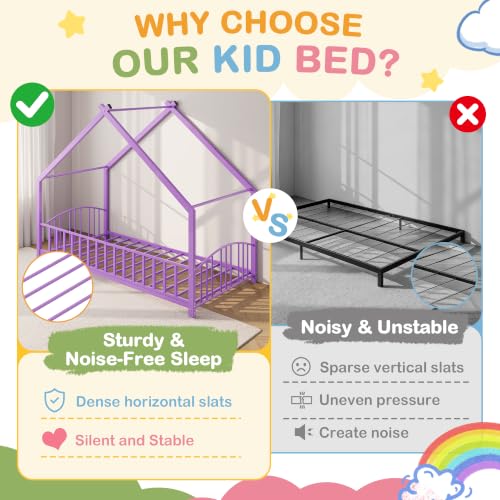 Image of Garvee Twin Size House Shape Bed Frame with Rail, Purple