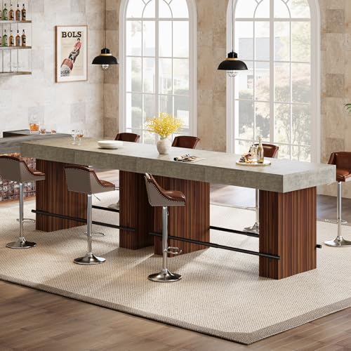 Image of Tribesigns 62.2 Inch Bar Table, Industrial Bar Height Counter Table, Rectangular Home Bar Units with Metal Footrest for Home Kitchen, Dining Room, Bistro, Gray Cement and Red Brown