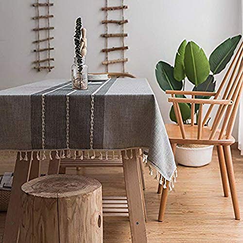 halaood Nappe Rectangulaire Couture Coton Gland Anti-Poussière pour Cuisine Décoration Table Nappe Gris 140 × 250cm Cover
