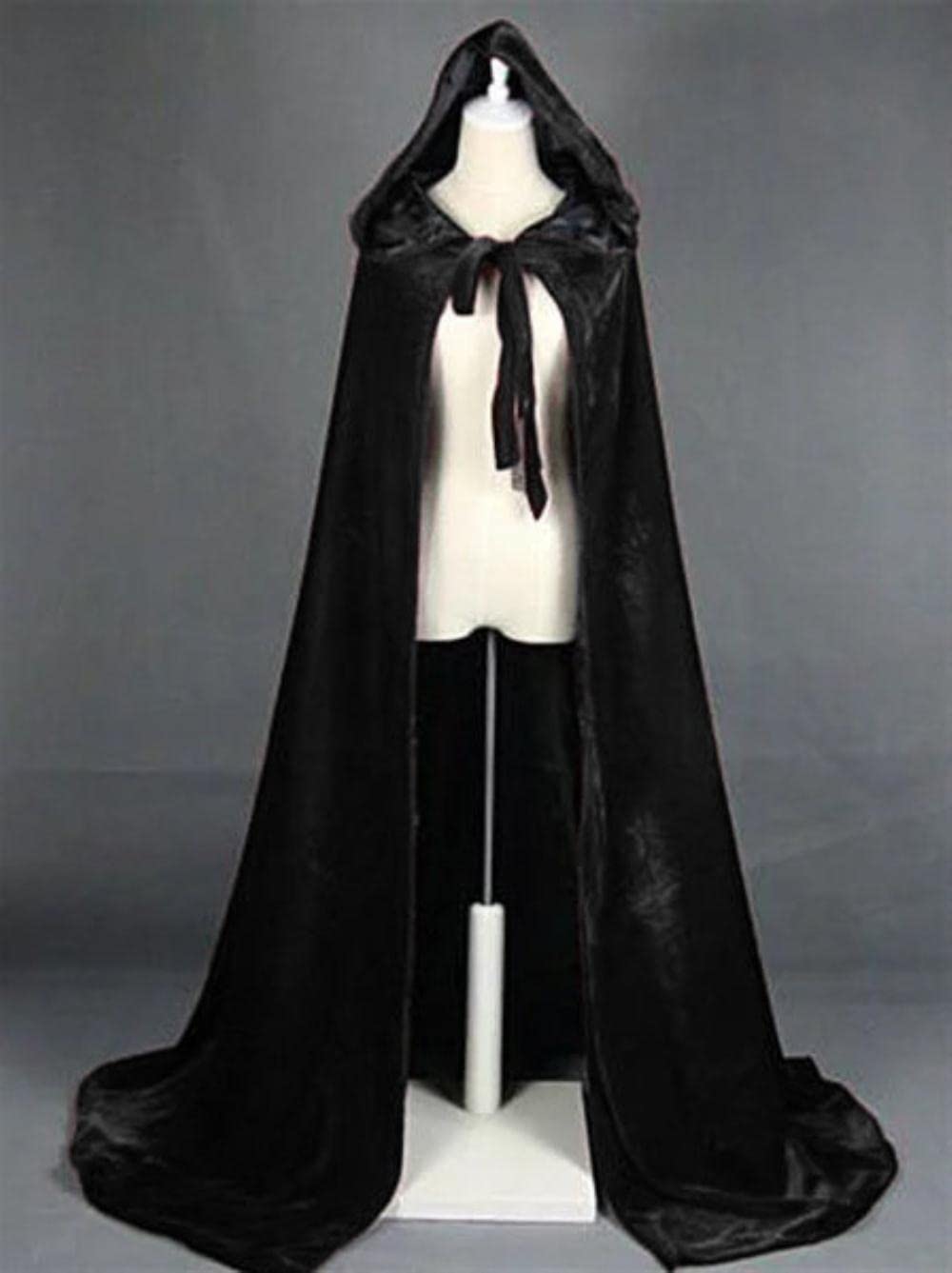 Capa Negra Larga Con Capucha – Disfraz De Bruja, Vampiro O Fantasma – Malla Transpirable – Mujer Y Unisex