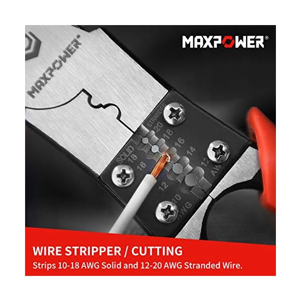 MAXPOWER Zangenset, 3-teilig Kombizange/Spitzzange/Seitenschneider mit Funktion von Abisolierzange/Crimpzange/Drahtschneider zum Abisolieren, Crimpen, Schneiden und Polieren Verwendet Werden – Bild 5