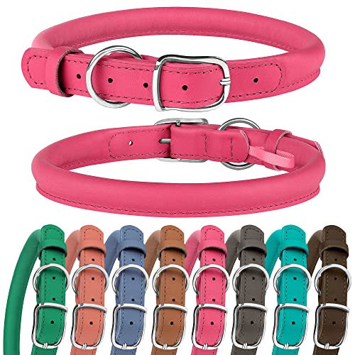 Murom Rolled Leather Dog Collar Soft Adjustable Round Rope Pet Collars For Small Medium Large Dogs Puppy Green Blue Pink Brown Aquamarine (8"-12" Neck Fit, Pink) #TOP9