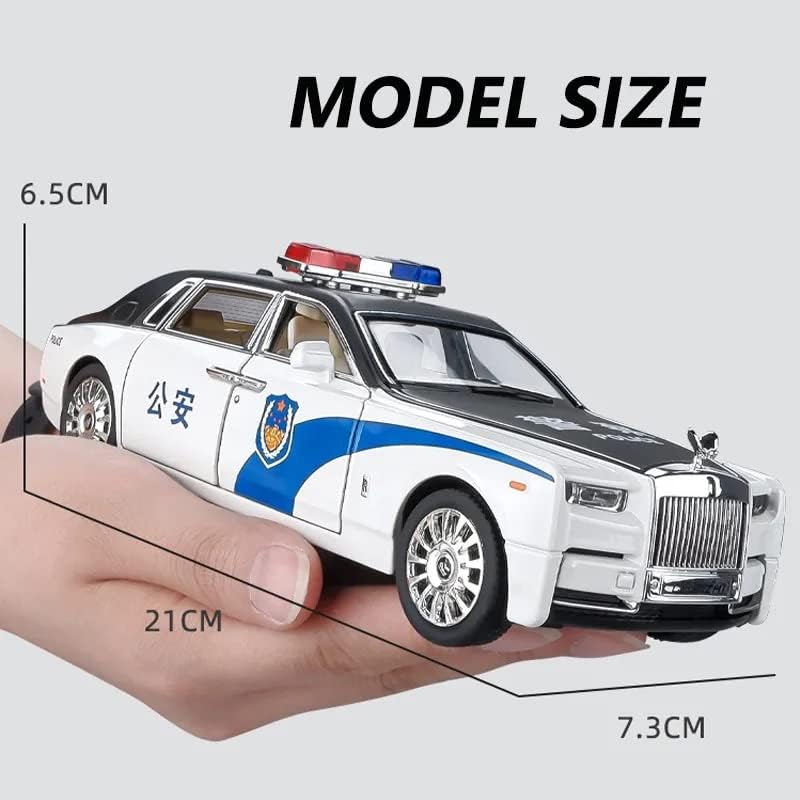 Image of 1:24 Scale Big Rolls-Royce Phantom Police Toy Car | Metal Pullback Diecast Car for Kids with Openable Doors, Sound|Light Effects Toy for Car Enthusiasts|Color As Per Available