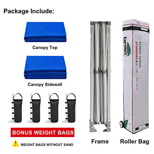 Eurmax Usa 10'X10' Ez Pop-Up Canopy Tent Commercial Instant Canopies With 4 Removable Zipper End Side Walls And Roller Bag, Bonus 4 Sandbags(Blue) #TOP7