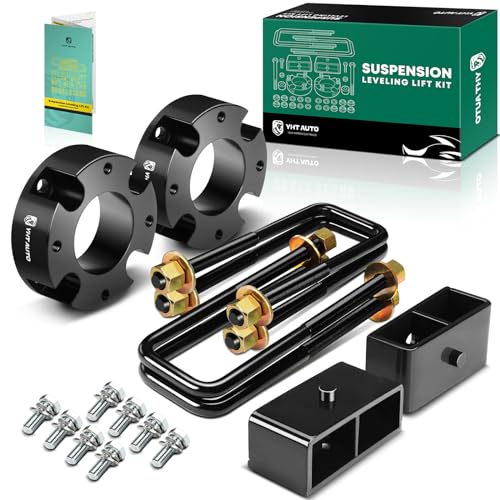 YHTAUTO 3 inch Front and 2 inch Rear Leveling Lift Kit, Blocks w/Spacers & Extended U-Bolts w/Hardware Kit Compatible with 2007-2021 Toyota Tundra, RWD/4WD, Suspension Leveling Kit Set of 8