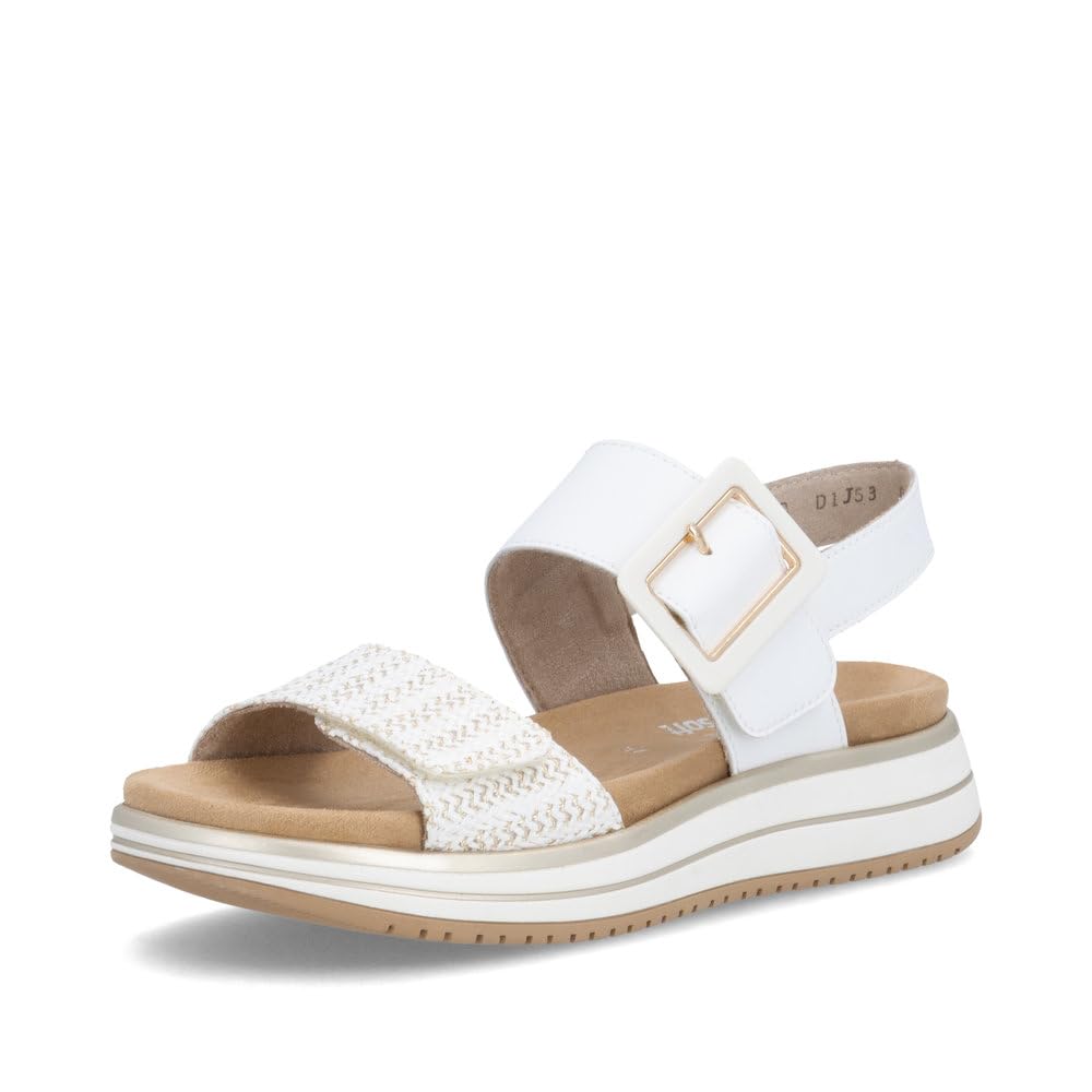 Remonte Damen Riemchensandalen D1J53, Frauen Sandalen,lose Einlage,Sommerschuhe,Freizeitschuhe,offene Schuhe,Strandschuhe,Weiss Kombi (81),45 EU