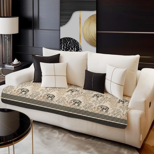 Image of Decorian Premium Soft Quilted Velvet Sofa Cover Mat, Sofa Seat Runner for Couch (Elephant, 2 Seater)