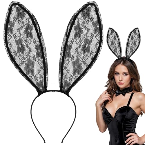 KHC-KHF Easter-Headband Bunny-Headbands Halloween Black Lace Rabbit Ear Costume Bunny Headband Accessories Party Makeup Birthday Favors s Adult Headwear