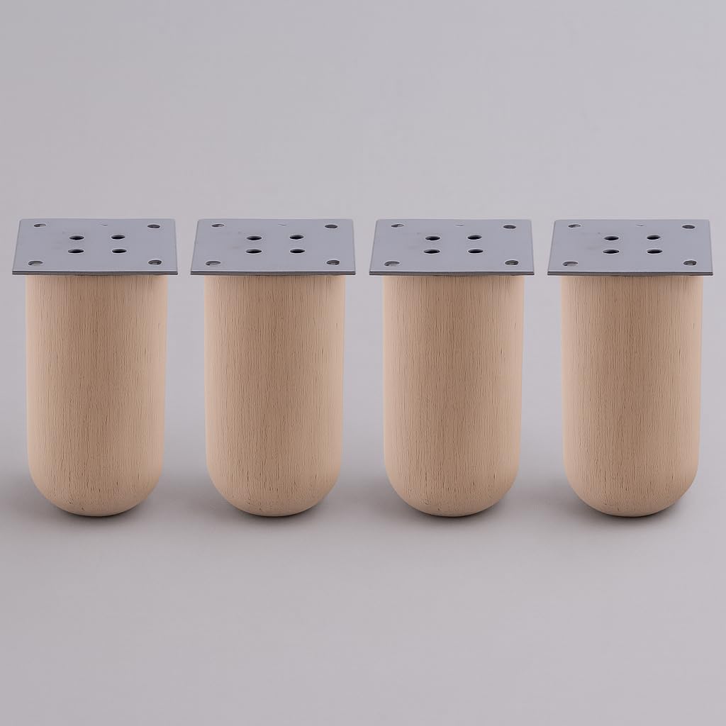 Bohem 4 ADET Doğal Ahşap 12 cm Silindir Ayak Set Mobilya Koltuk Kanepe Sehpa Masa Ayağı Ayakları