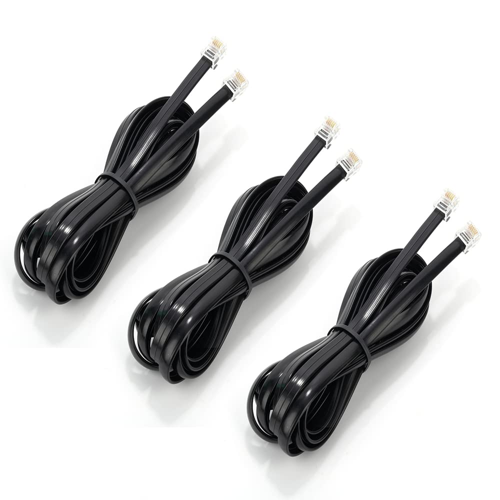 RJ12-Kabel, 91 cm, Telefonkabel, RJ12, 6P6C, Stecker auf Stecker, gerade verdrahtet, für Daten- und Sprachverwendung, schwarz, 3 Stück