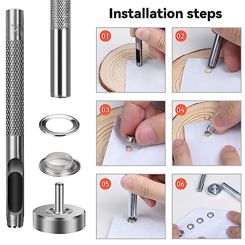 3/16 Inch Grommet Tool Kit, Preciva 440Pcs Grommets Eyelets Sets & Extra Grinding Rod, Eyelet Tool for Leather Craft, Belts, Bags, Shoes (4 Colors Eyelet Punch Kit) - Thumbnail 3