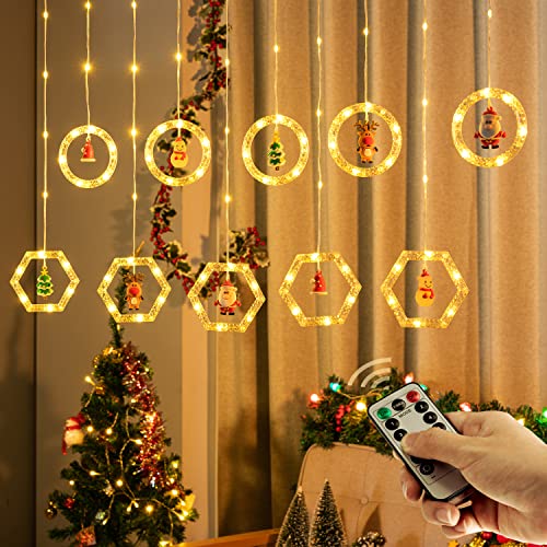 KITCADA Christmas Decorations Christmas Window Curtain Lights, 125 LED Hanging Ring Lights with Ornament Toys, Christmas Tree Decor Lights Indoor Outdoor (Warm White) KITCADA Christmas Decorations Christmas Window Curtain Lights, 125 LED Hanging Ring Lights with Ornament Toys, Christmas Tree Decor Lights Indoor Outdoor (Warm White)